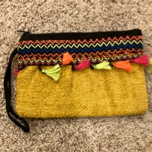 Yellow Woven Tassel Wristlet Clutch